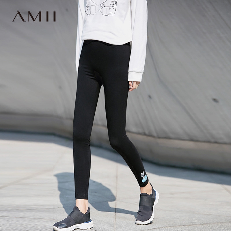 Amii[极简主义]2017春装新品修身显瘦百搭紧身外穿长款打底裤女
