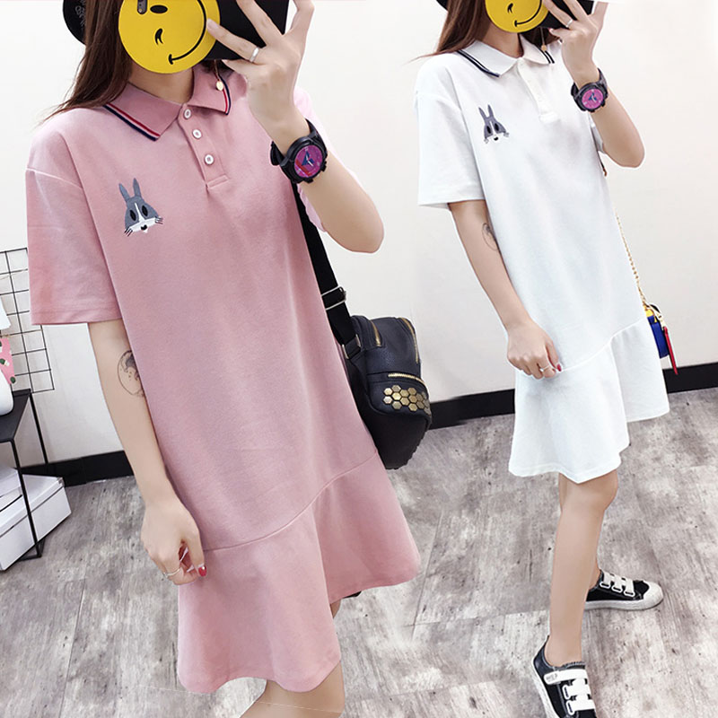 Pregnant t-shirts summer Short sleeved Cartoon Embroidery Mid length version Easy T-shirt fashion new pattern maternity dress Summer wear jacketin the Maternity/Maternal supplies/Nutrition , Maternity , Dress category - from Buy2taobao.com to provide professional Taobao agent buy service