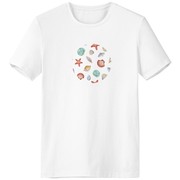 彩色扇贝海洋生物插画男女白色短袖T恤创意纪念衫个性T恤衫礼物