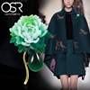 OSR奥思卡尔民族风绿牡丹设计胸针胸花女士大衣外套服饰配饰品