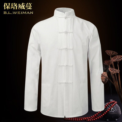 中国风男装老粗布衬衫男长袖唐装夏季中老年宽