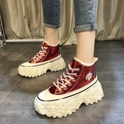 内马丁靴女小个子2020春秋韩版系带松糕鞋女学生红色鞋子