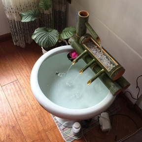 流水器竹流水器竹筒流水石槽鱼池装饰鱼缸竹子