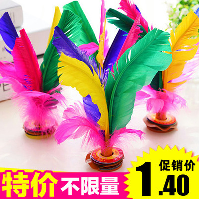 3629 毽子 毽球 鸡毛毽4孔可拆牛筋底 耐踢 鹅毛