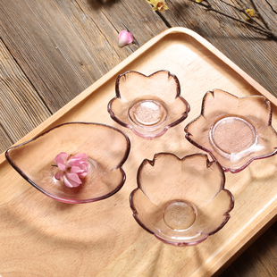 调料家用料理小碟子创意日式樱花，味碟玻璃碟子，粉色酱料碟醋碟筷架