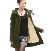 2016冬装韩版中长款加绒卫衣女宽松带帽拉链开衫休闲保暖外套