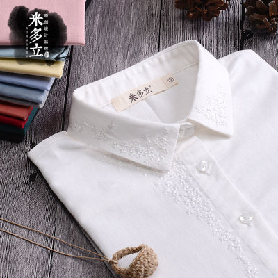 米多立棉麻白衬衫女长袖 女装春装2016新款潮文艺亚麻衬衣上衣