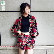棉麻印花和服外套女日系，和风开衫文艺复古宽松蝙蝠袖防晒衫春夏款