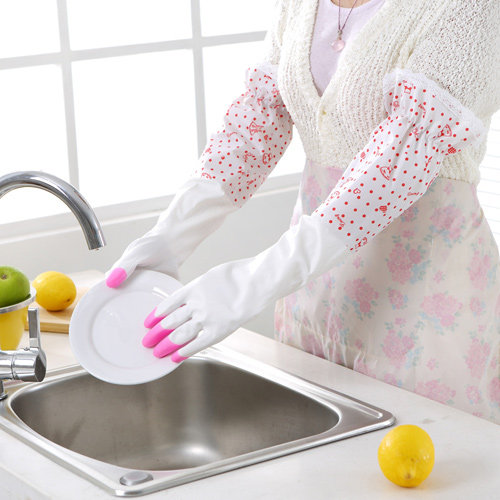 家务清洁橡胶手套 乳胶手套 厨房防水耐磨手套包邮 加绒无绒可选