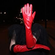 冬季手套长款皮手套过肘超长韩版保暖秋冬演出手臂套红色新娘手套