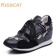 kisscat接吻猫2014秋季新款内增高真皮鞋时尚铆钉系带运动风女鞋图片