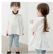 1-2岁春季女童裙摆式，白衬衫翻领韩版中长上衣，儿童娃娃领打底衫