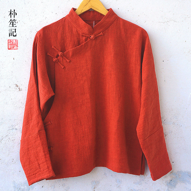 复古文艺女士唐装棉麻红高粱周迅九儿盘扣民国女装秋季短上衣收腰