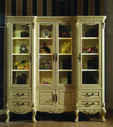 欧式书柜定制美式实木艾特利仿古象牙白色做旧开放漆玻璃装饰酒柜