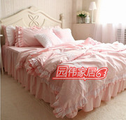  甜美之恋纯棉斜纹粉红色三件套公主风四件套床上用品