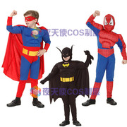 万圣节cos成人超人服装，蜘蛛侠蝙蝠侠美国队长肌肉超人亲子表演服