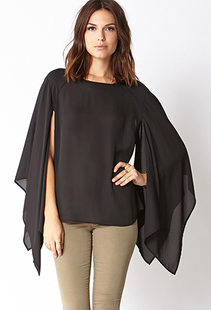 时尚蝙蝠式雪纺衫宽松喇叭，长袖个性斗篷式，女士式衬衫0373