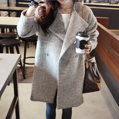 标题优化:韩国代购2014冬季新款女装韩版宽松大码休闲百搭毛呢风衣大衣外套