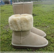 冬季牛皮加绒女高筒靴防滑牛筋底雪地靴加厚保暖学生棉靴5815