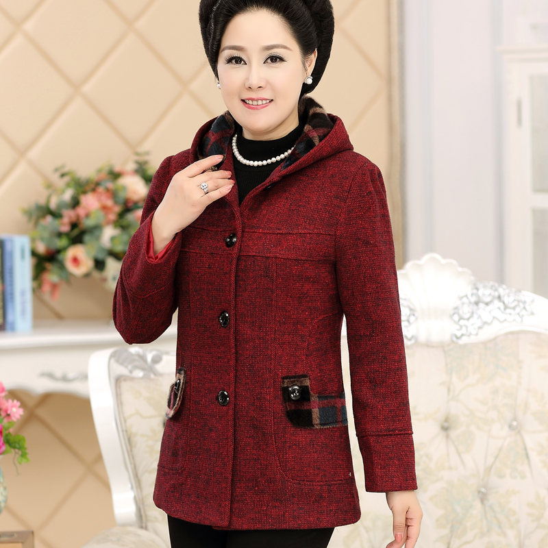 中老年人女装新款春秋装厚外套 中年妈妈装长袖冬装羊绒毛呢风衣