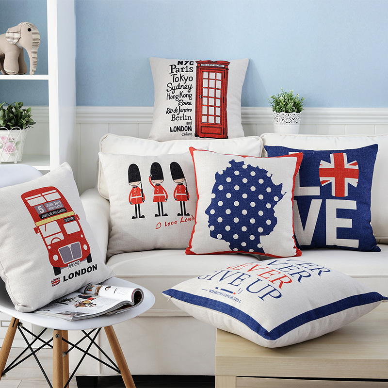 FAN British style Pillows Bus Cotton and hemp Pillow fashion sofa Office automobile Cushion cover Cotton and hemp Siestain the Home Fabric , Pillow/Pillow category - from Buy2taobao.com to provide professional Taobao agent buy service