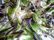 绿色剪花数码印花桑蚕丝绸，面料宽幅真丝雪纺，布料连衣裙围巾