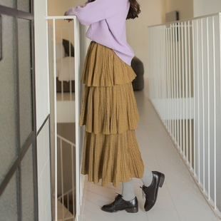 欧美风雪纺百搭褶皱冬半裙收腰显瘦中裙秋韩版