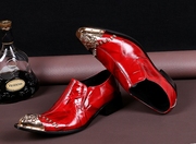 男士休闲鞋英伦尖头牛皮内增高潮鞋发型师皮鞋红色结婚高跟男鞋子