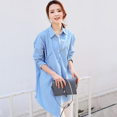 标题优化:春装新款 蓝白条纹显瘦衬衫