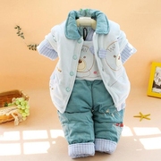 1-2-3岁男女童秋冬装新生儿宝宝天鹅绒棉上衣纯棉背带裤套装