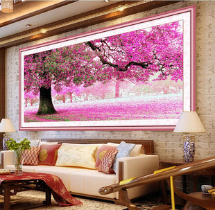 3D印花卧室十字绣客厅大幅爱情风景初恋的地方樱花树