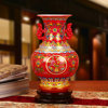 景德镇陶瓷器结婚庆礼物水晶，釉双耳中国红花瓶中式摆件工艺品