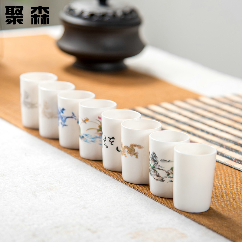 聚森 功夫茶具 陶瓷闻香杯 青花白瓷 品茗杯 留香杯 闻香茶杯杯子|msdalam kategori pinggan mangkuk, set teh, cawan aroma - dari Buy2taobao.com untuk memberikan perkhidmatan ejen Taobao profesional membeli