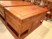 东阳木雕中式实木红木家具刺猬紫檀花梨书桌椅子写字桌班台二件套