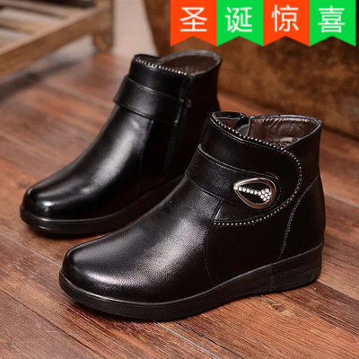 冬季妈妈鞋棉鞋女靴加绒保暖中老年人短靴子棉靴大码平底防滑女鞋