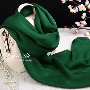 墨绿色纯色100%桑蚕丝长款真丝丝巾披肩，女纱巾春秋冬夏季丝绸围巾