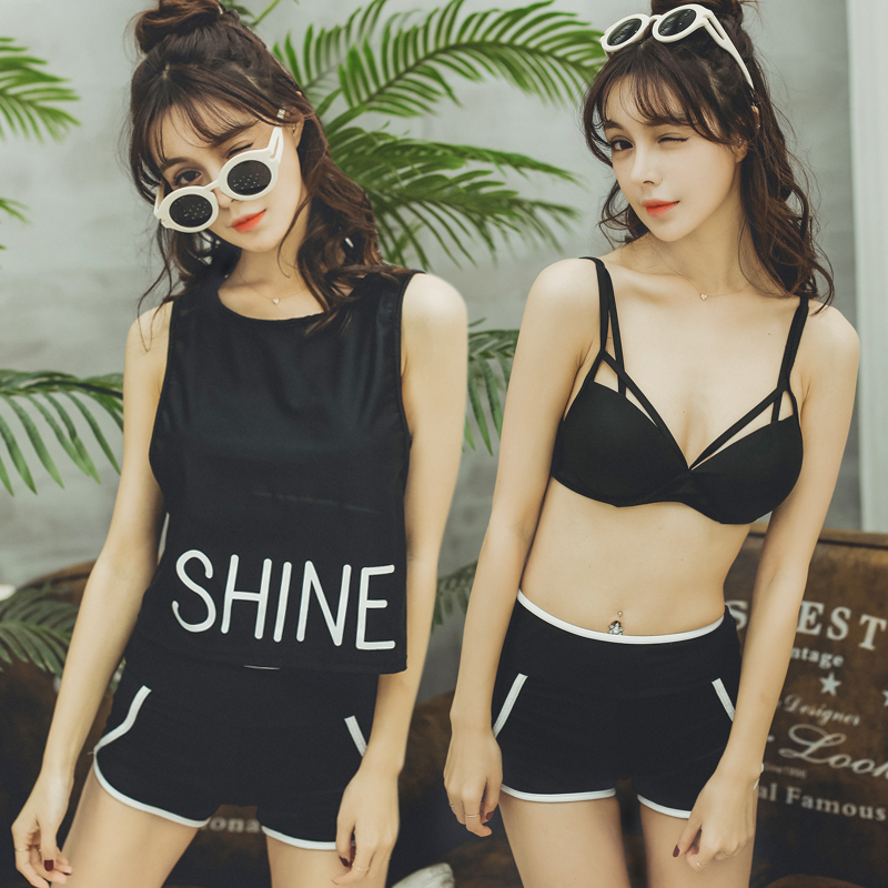 泳衣女三件套分體泳衣比基尼遊泳衣保守平角鋼托聚攏溫泉泳衣裝在類目 運動/瑜伽/健身/球迷用品, 游泳, 分體泳衣中 - 來自Buy2taobao.com提供專業的淘寶代購服務