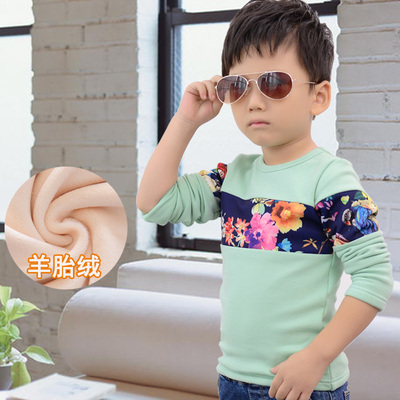 童装冬装清仓男童加绒打底衫儿童长袖t恤加厚卫衣中大童