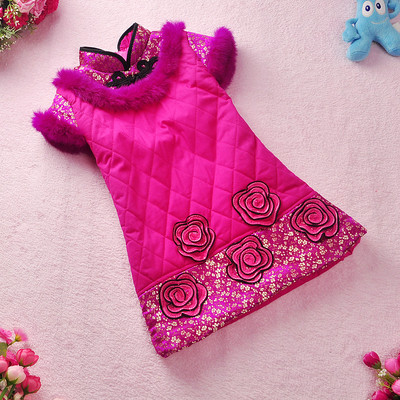 女童唐装旗袍冬装小女孩儿童旗袍红色宝宝过年