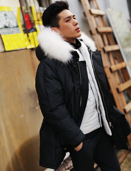 正品打折韩国代购男装冬季白色烷毛大毛领连帽