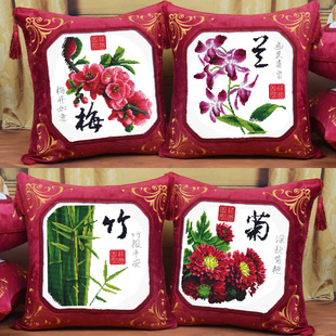 绒布印花十字绣抱枕客厅，沙发梅兰竹菊枕套，四件套中国风系列
