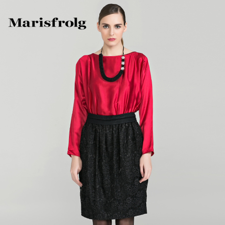 Marisfrolg/玛丝菲尔女装时尚宽松拼接桑蚕丝真丝连衣裙专柜正品商品大图