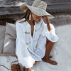 白色喇叭长袖衬衣海边度假防晒开衫镂空性感比基尼，罩衫沙滩裙外套