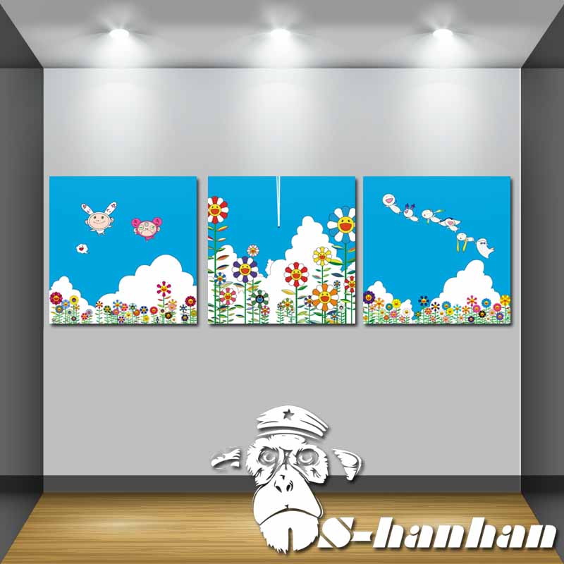 Takashi Murakami sunlight kaiki Trend originality a living room bedroom Frameless paintings mural modern Decorative painting Triptychin the Home accessories , Decorative painting , Modern decorative painting category - from Buy2taobao.com to provide professional Taobao agent buy service