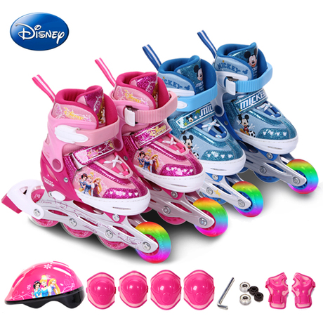 迪士尼米奇溜冰鞋儿童男童轮滑鞋套装女童旱冰