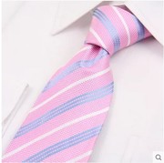 色织真丝桑蚕丝粉色条纹男士，领带商务正装结婚婚庆领带g042
