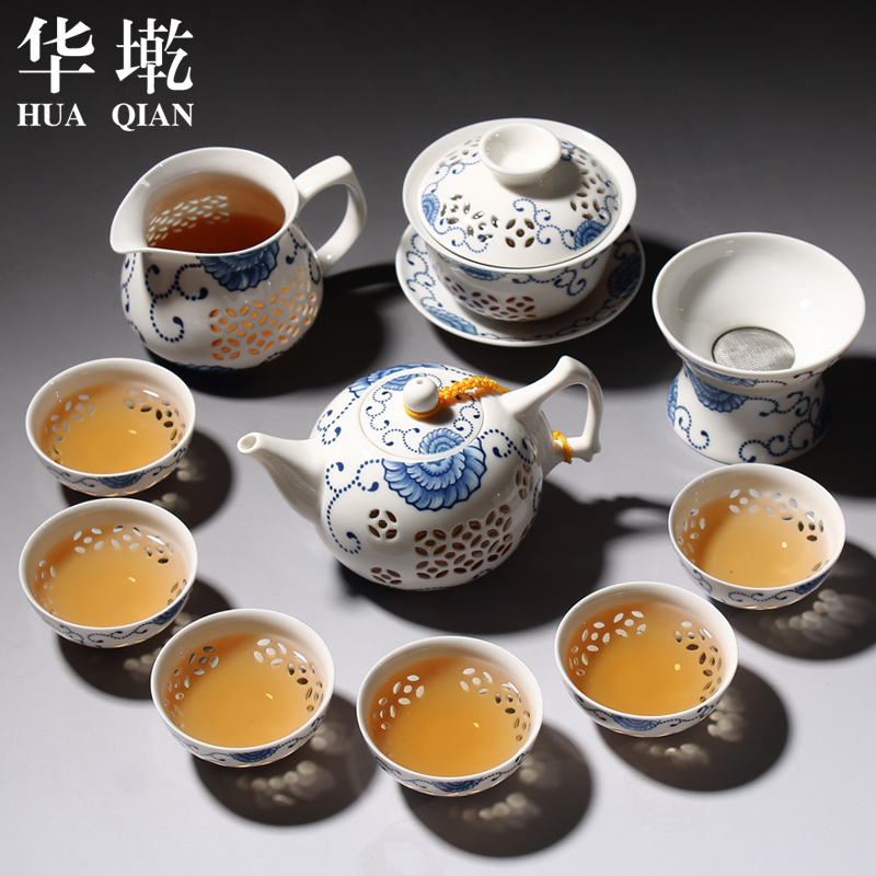 华墘家用玲珑镂空茶具套装 整套功夫茶具茶杯陶瓷青花瓷红茶茶壶在类目 餐饮具, 茶具, 功夫茶具中 - 来自Buy2taobao.com提供专业的淘宝代购服务