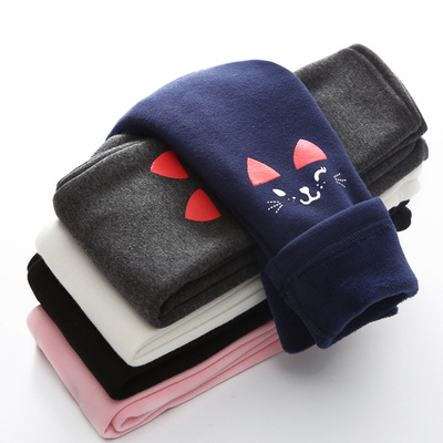 秋冬季加绒加厚童装女童打底裤小中大儿童保暖宝宝长裤子猫咪棉裤
