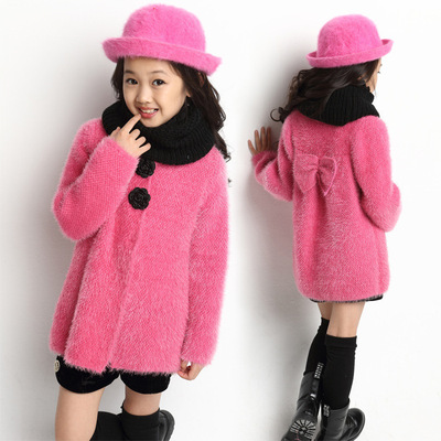 标题优化:童装女童冬款2014新款韩版童上衣中小童儿童纯色玫瑰花毛衣