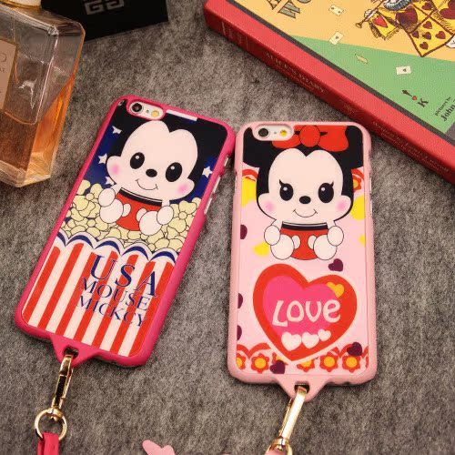 米奇甜蜜爱情对壳韩国iphone6plus手机壳 苹果6手机壳苹果5S挂绳
